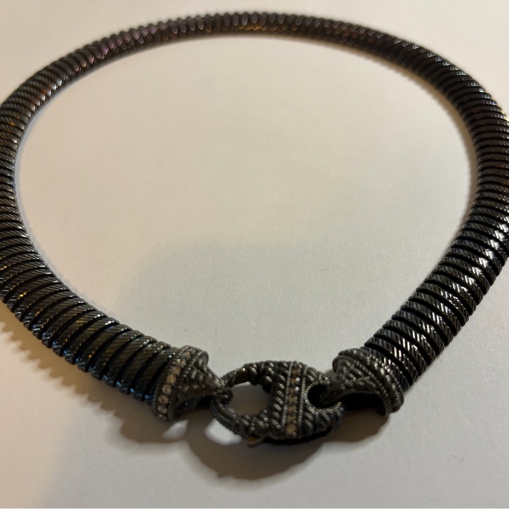 Judith Ripka Black Rhodium Tubogas Collar Necklace Sterling Silver Italy, 18.5” - Picture 5 of 8